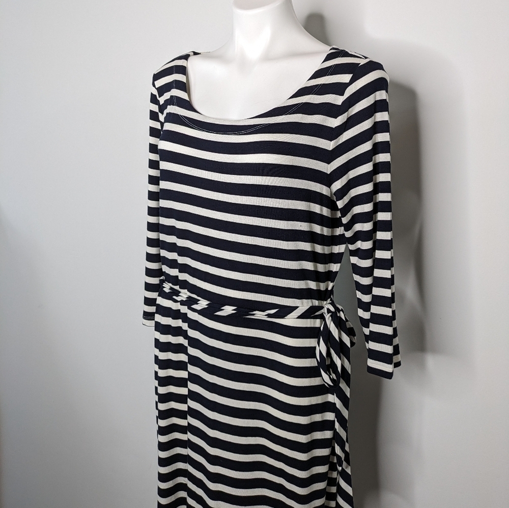 NWT Banana Republic Factory navy blue & white striped knee length dress L - Picture 4 of 8